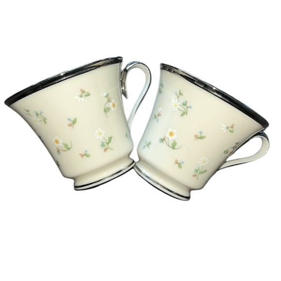 Vintage LENOX May Flowers Tea Cup 2 Piece Set Ivory Floral Platinum Trim Footed - Picture 1 of 9